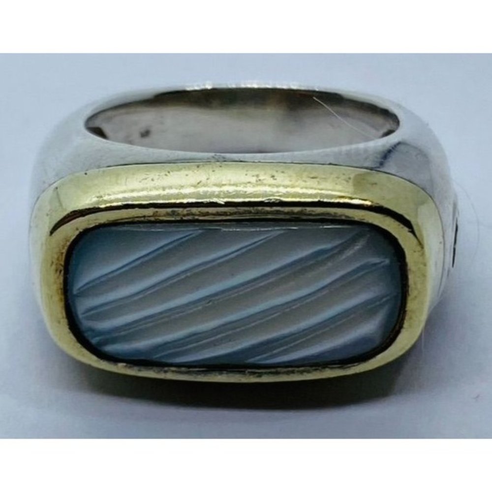 David Yurman18K Sterling Silver Carved Mother Of Pearl Ring Size 6